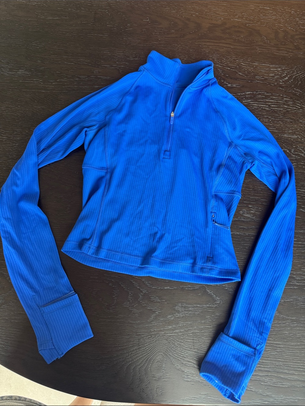 Women’s Blue Rulu Half-Zip Ribbed Pullover cropped Top
